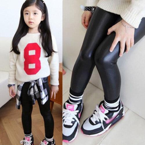 Spring Autumn Toddler Child Kids Baby Girls Pants Clothes PU Leather Stretch High Waist Skinny Leggings Trousers 1-8 Years