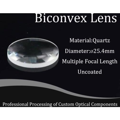 25.4mm diameter quartz material double convex lens pure white glass high-precision focusing material