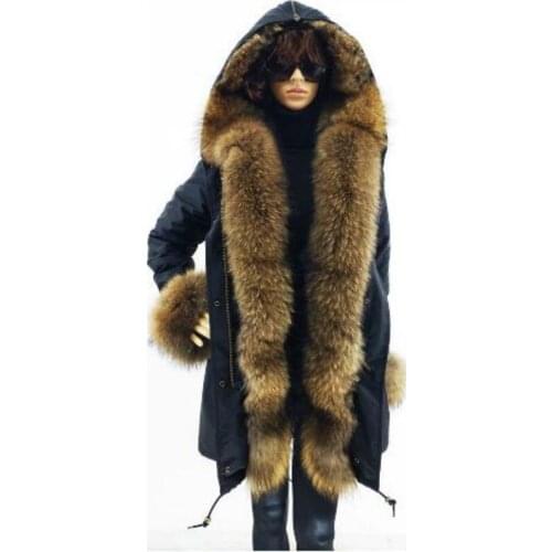 2020 new winter jacket natural fox fur collar outwear thick warm Artificial Fur Lining long winter jacket