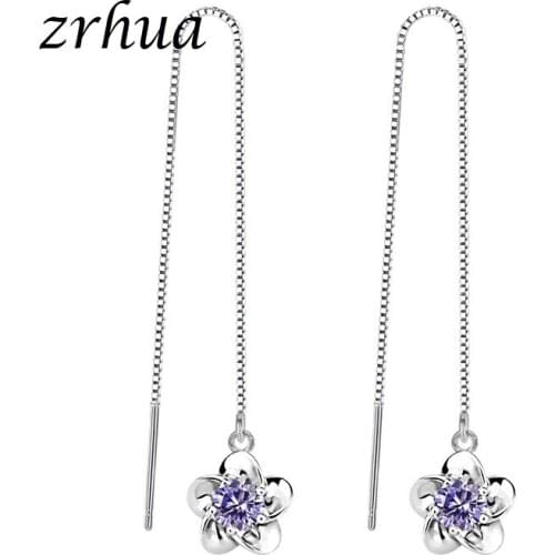 ZRHUA New Trendy Women Flower Earrings Sale High Quality S925 Silver Color Jewelry with White/Purple CZ Zircon Stone