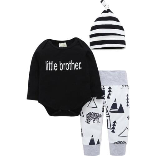 Baby Boy Clothes 2019 New Arrival Little brother Tops bodysuit+Animal Pants+Hat 3 Pieces suits Infant Babe Boy Clothing sets