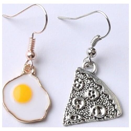 Creative personality earrings Omelette egg earrings,Pizza earrings,asymmetric earrings,Women Food Dangle Earrings Gift