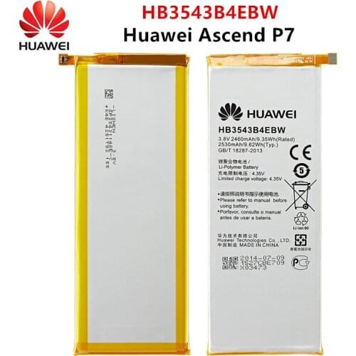 Hua Wei 100% Orginal HB3543B4EBW 2530mAh Battery For Huawei Ascend P7 L07 L09 L00 L10 L05 L11 Replacement Batteries