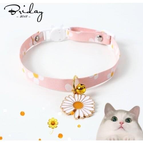 Pet Cat Collar Cute Daisy Flower Pattern Cat Bell Collar Adjustable Dog Ribbon Collar for Cats Small Dogs Puppy Neck Strap