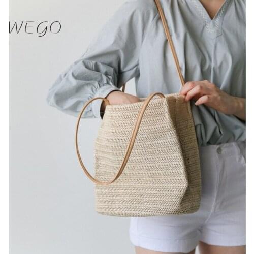 Casual straw women shoulder bags rattan handbags wicker woven summer beach bag lady large capacity tote female bali purses 2021