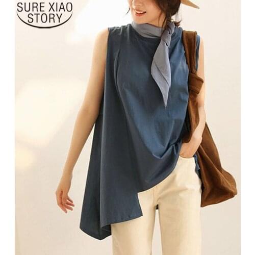 Casual Women Shirts Plus Size Sleeveless Irregular Length Women Pullover Fashion Korean Chic O-neck Loose Summer Blouse 14019