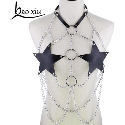 Sexy Gothic Suspender Women Punk Unisex Leather Harness Body Bondage Cage Belt Waist Belt Silver Straps Suspenders Garter Belts