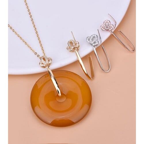 S925 sterling silver jade jade amber crystal crown pendant pin pendant jewelry diy accessories