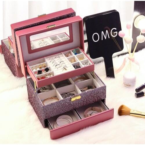 Zq Jewelry Box European Stud Earring Necklace Finishing Box Flannel Storage Jewelry Box