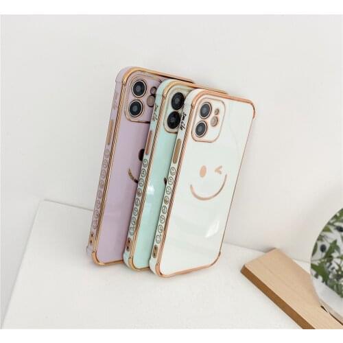 Luxury Plated Cute Smiley Pattern Case For iPhone 12 11 Pro XS Max X XR SE2020 7 8 Plus 12 Silicone Expression Bumper Cover
