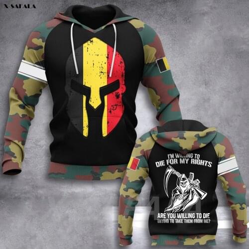 Army Belgian Flag Skull Countrty 3D Printed Hoodie Man Female Zipper Pullover Sweatshirt Hooded Jersey Streetwear Tracksuits