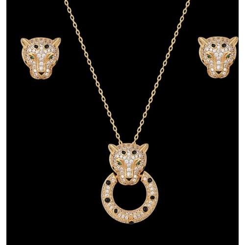 Vankeliif Luxury animal leopard Necklace and Earrings womans Jewelry Set full of zircon micro inlay fashion accessories