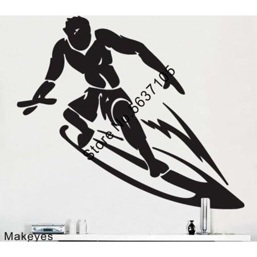 Makeyes Surfing Wave Wall Stickers Home Sports Decoration Wall Decals Sufer Cool Pattern Wall Decor Murals Vintl Wall Art Q852