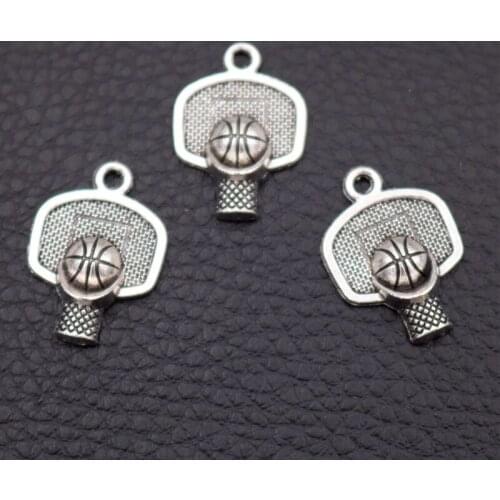 WKOUD/20pcs Silver Color 3D Mini Basketball Box Glamour Bracelet Necklace DIY Handmade Metal Sports Jewelry Pendant 20*15mm