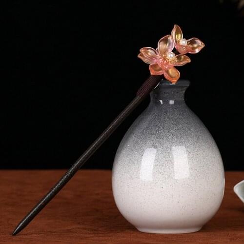 1 pc Vintage Flowers Hair Sticks Women Headdress Handmade Crystal Hairpins Wooden Hair Clip Retro Hair Jewelry Accessories LB