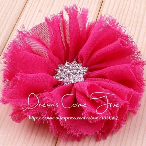 200pcs/lot 3" 16Colors Artificial Fabric Bristles Hair Flower Accessories With Clear Rhinestone Button For Baby Girls Decoration