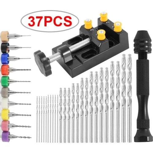 37pcs Mini Micro Aluminum Hand Drill With Keyless Chuck Woodworking Drilling Hand Drill Rotary Tools HSS Twist Drill Bit