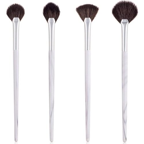 4Pcs/Set Single Makeup Brush Fan-shaped Marble Remaining Paint Brush Highlight Brush Face Loose Powder Brush Makeup Tool