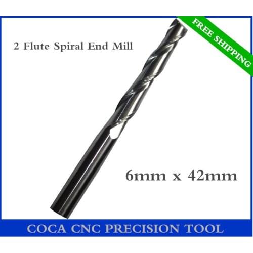 6mm*42mm,Freeshipping CNC Solid carbide woodworking insert router bit,Tungsten end mill,2 flute Spiral end milling,MDF,acrylic