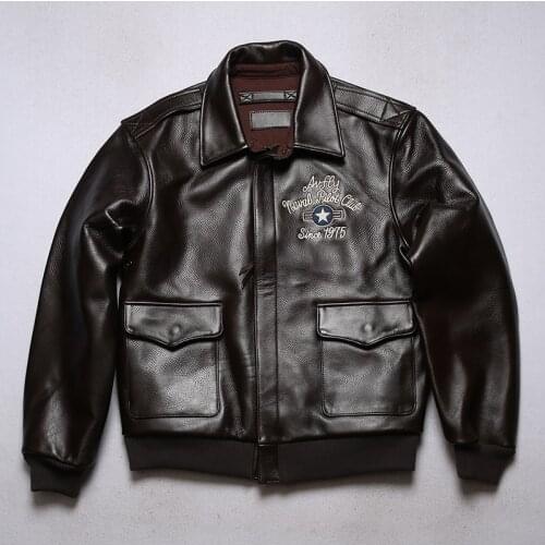 AVFLY 2019 New Men A2 Air Pilot Jacket Fashion First layer yellow cowhide flight bomber Jacket Russia Winter Coats Free Shipping