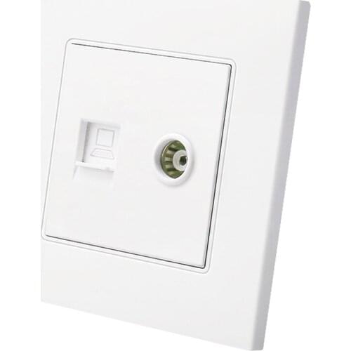 White 86 type PC panel Network cable TV computer network wall outlet socket 2 in 1 concealed Notebook socket