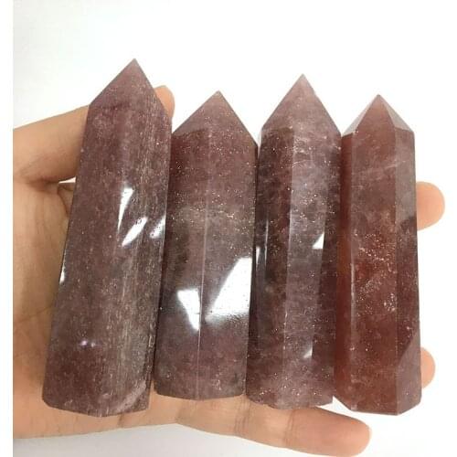 Free mail natural red strawberry crystal pillar stone demagnetization home office feng Shui layout pieces Wang Taohua