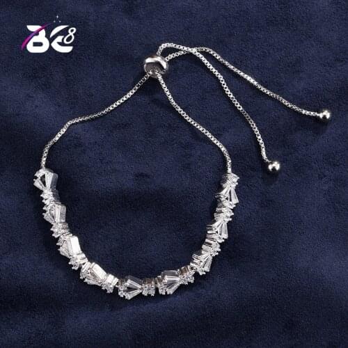 Be 8 Luxury Design AAA CZ Baguette Bracelet with Adjustable Chain Shining Charm Bangles For Women pulseras mujer moda 2018 B100