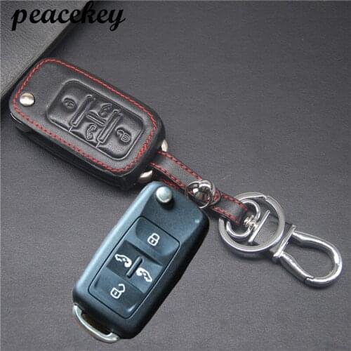 Peacekey Leather Car Key Cover For Volkswagen VW 4 Buttons High Quality Replacement Shell Decorative Chain Ring