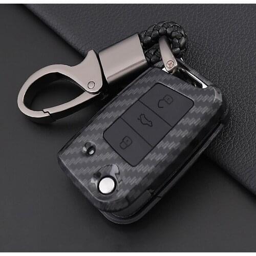 Carbon Fiber Silicone Car Key Case Cover For Volkswagen VW Jetta Golf Polo Passat Tiguan For Skoda Octavia Auto Protection Shell