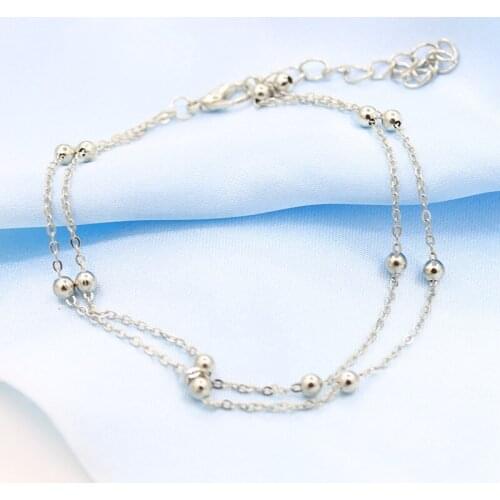Double Chains Silver Plated Golden Small Beads Chain Anklets for Women