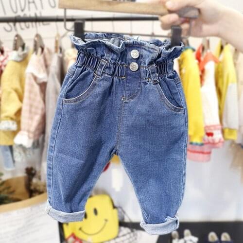 Chumhey 1-6T Girls Jeans Spring Cotton Stretchy Soft Denim Pants Kids Trousers Embroidery Flowers Toldder Clothes Girls Clothing
