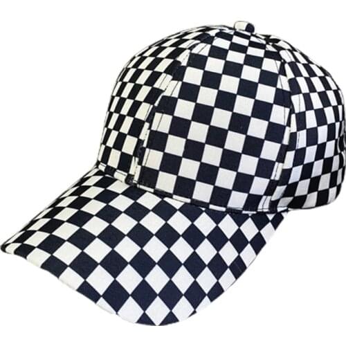 Women Men Black White Plaid Checkerboard Print Baseball Cap Harajuku Hip Hop Outdoor Sunscreen Adjustable Trucker Hat