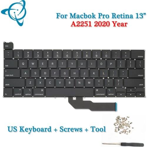 Laptop US English A2251 Keyboard + Backlight For Apple MacBook Pro Retina 13" A2251 Keyboard Screws + Tool 2020 Year EMC3348