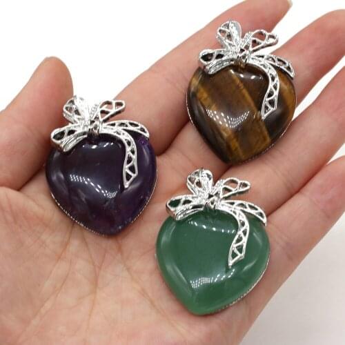 Natural stone Pendant Amethysts Metal Alloy Heart Shape Exquisite charms For jewelry making DIY Necklace accessories 30x40mm