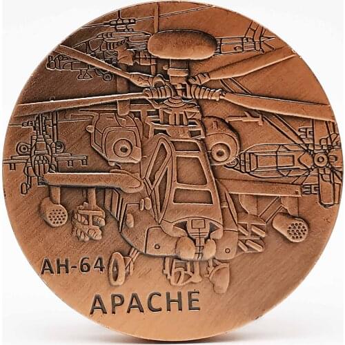 US Army Aviation Main Fighter AH-64 APACHE Military Helicopter Coin Brass Copper Plated Decorative Crafts Coins Collectibles