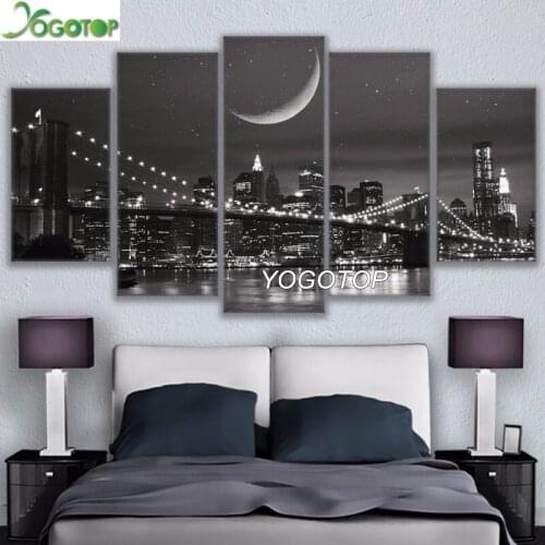 Diy Diamond Painting 5 Pieces New York Moonscape Pictures 5D Full Drill Mosaic Diamond Embroidery Home Art night scenery ML1258