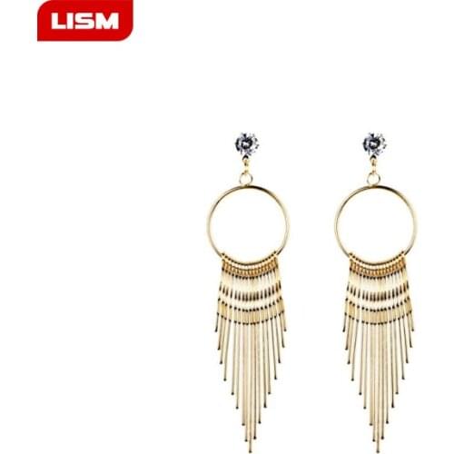 New Arrival Fashion Trendy Big Circle Earrings Geometric long Metal Tassel Earrings Drop Earrings for Women Girl Gift