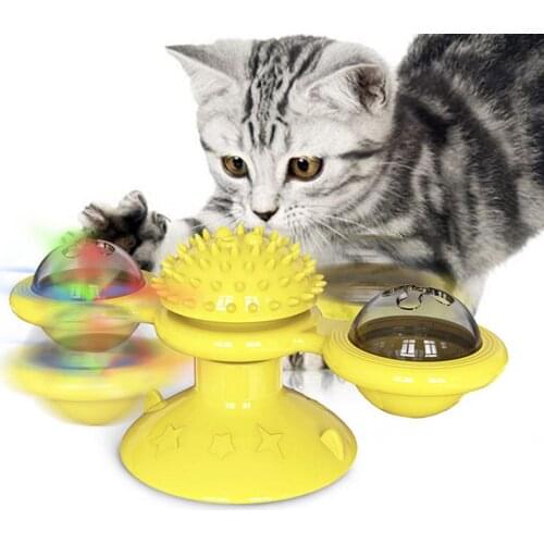 Educational Pet Soft Play Game Whirling Kitten Turntable Massage Tickle With Led Ball Windmill Cat Toy Teasing Interactive