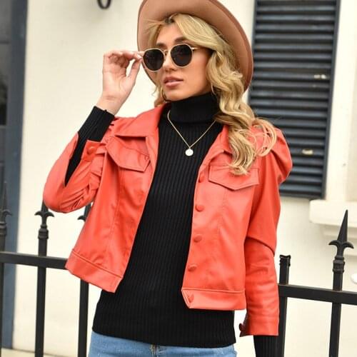 Autumn Winter Plus Size Womens PU Faux Leather Jacket Chic Single-Breasted Jacket Outwear Female Three Quarter Sleeve Tops