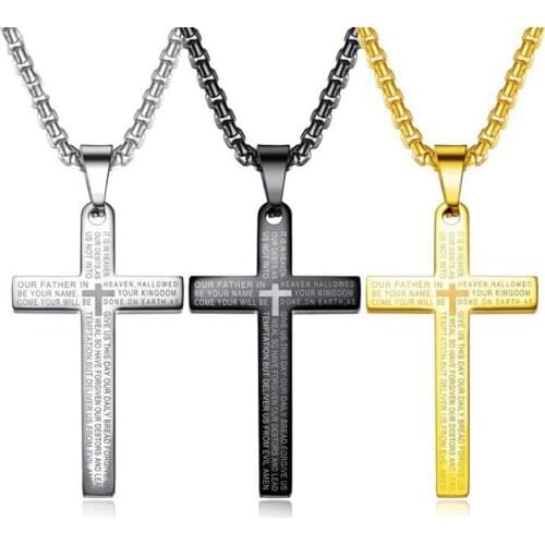 Stainless Steel Christ Cross Bible Verse Religious Pendant Necklace Jewelry Gift For Men Women with Chain
