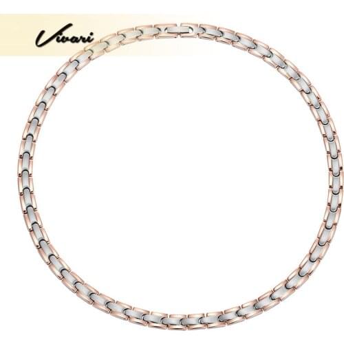 Vivari Health 4in1 Magnetic Stainless Steel Women Necklace 2-Tone Rose Gold Magnet 316L Pretty Jewelry Neckwear Charm