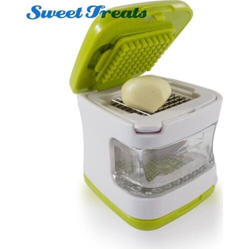 Sweettreats 2 in 1 Plastic Garlic Press Presser Grater Dicing Slicing and Storage Kitchen Fruit Vegetable Cooking Tools