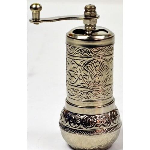 Silver Color Crested Turkish Coffee-Black Pepper And Spices Grinder-Manual Grinder