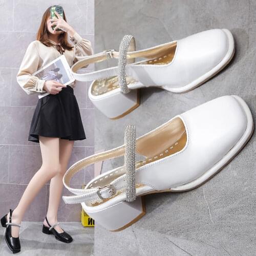 Spring Shoes Buckle Strap Med High Heel Sandal for Women Square Toe Espadrilles Platform All-Match Suit Female Beige Medium High