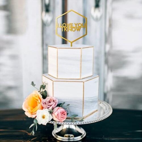 I Love You I know Hexagon Cake Topper, Geometric Wedding Cake Topper decoration, Laser Cut Cake Topper, Wood Cake Toppers
