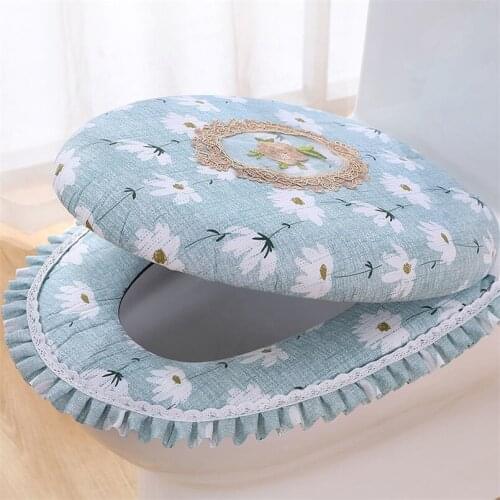 Toilet Seat Cushion Zipper Embroidered Handle Winter Warmth Waterproof Toilet Seat Four Seasons Universal Ensemble De Salle