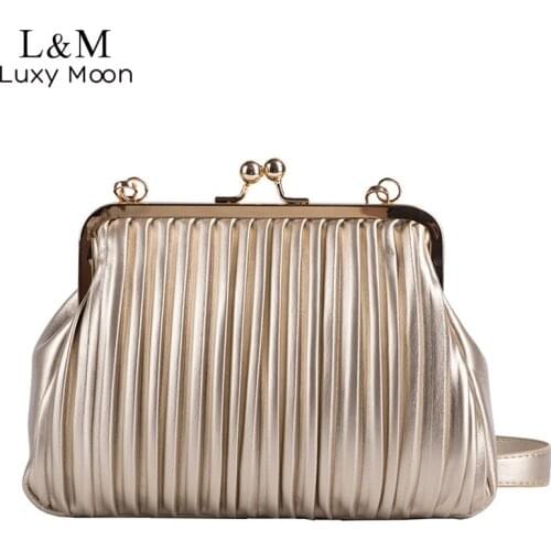 Wedding Evening Clutch Bag For Women Solid Pleated Party Dinner Purses And Handbag Elegant Female Small Chain Shoulder Bag X615H