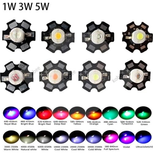 Hot 10pcs 1W 3W 5W High Power LED warm white/cool white /natural white/red/green/Blue/Royal blue LED With 20mm star pcb