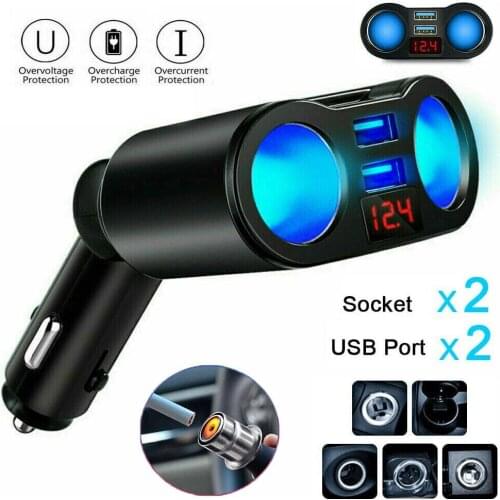 Car Cigarette Lighter Socket Splitter Plug For Mobile Phone MP3 DVR SUV Auto Accessories with LED Dual USB Charger Ports Adapter
