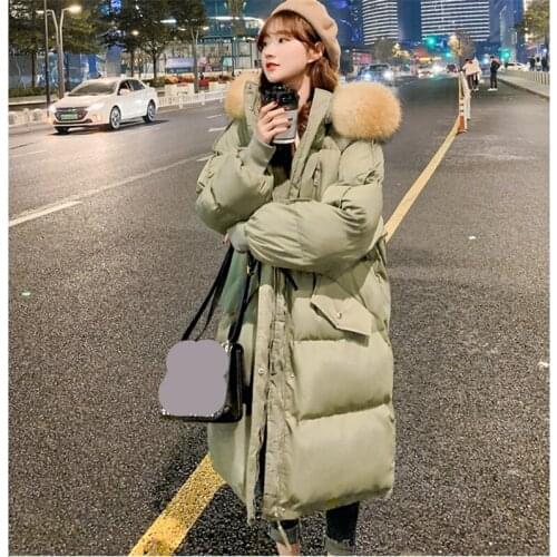 2021 Winter Fashion New Mid-Length Fur Collar Hooded Long-Sleeved Thick Loose Large Size Warm Cotton Jacket Female Trend 039